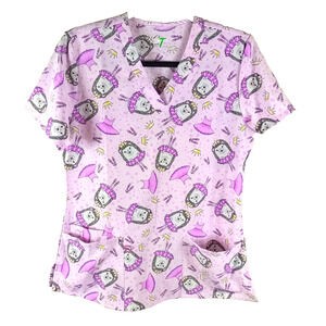 G T Performance Women's Scrub Top Pink Prince Hedge Hogs Size Small